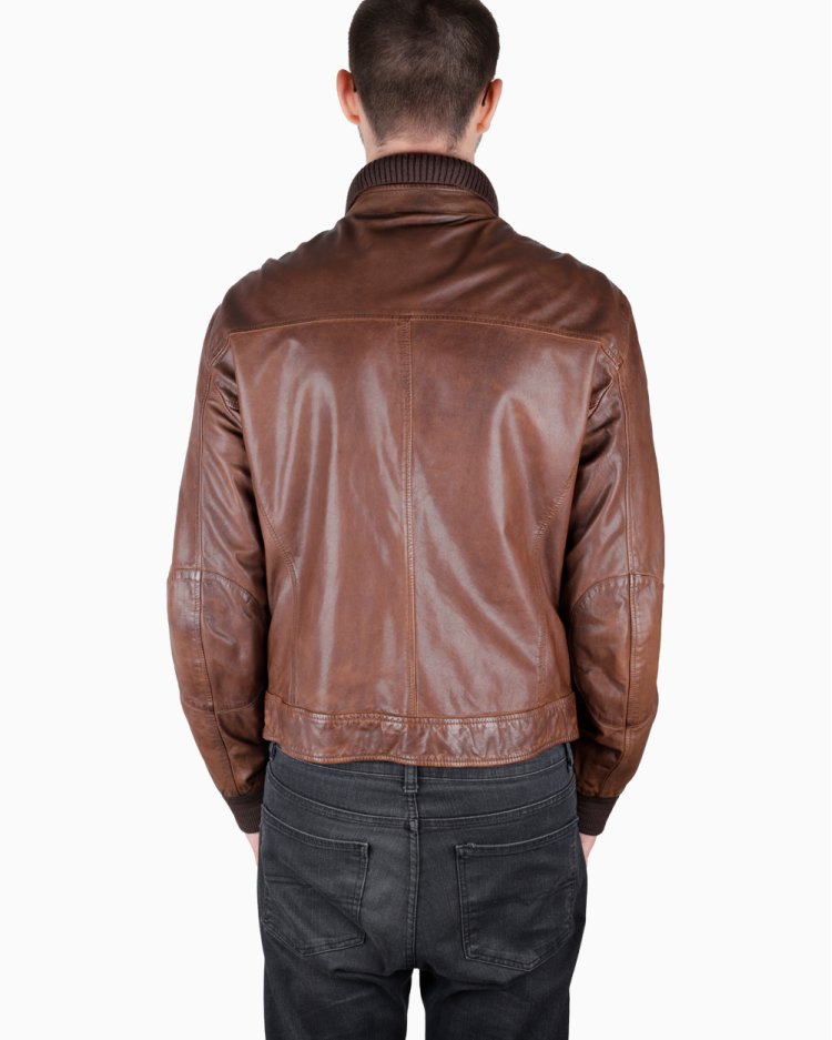 Jaqueta Armani Jeans Original Couro Marrom Masculina